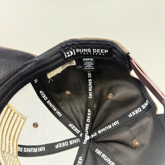 Runs Deep Tactical RDUSA-18 BRN Military Baseball Cap with American Flag - Picture 8 of 9